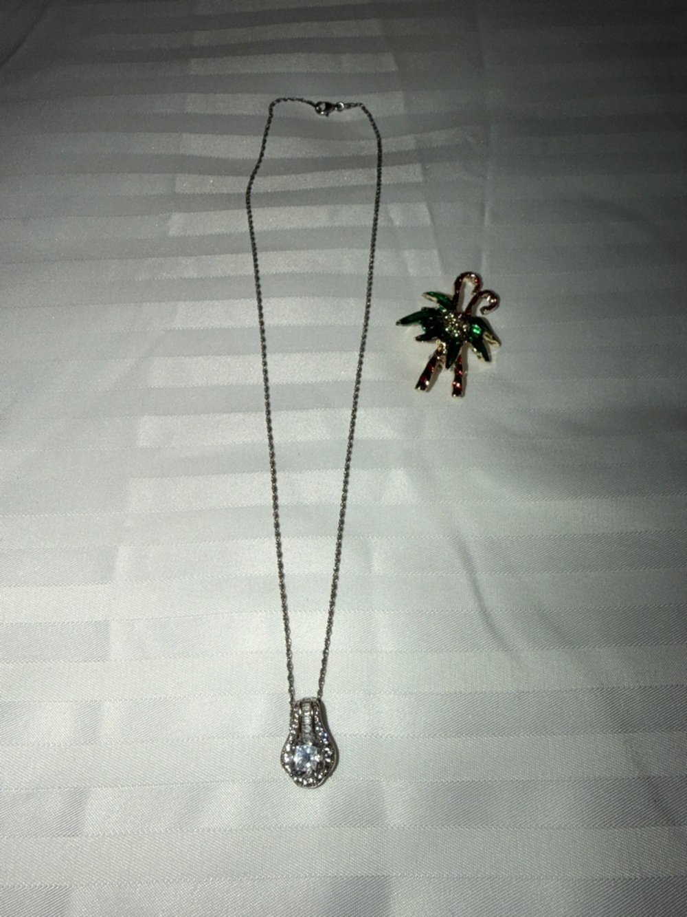 Crystal Teardrop Pendant Necklace in Silver with Christmas Brooch Pin